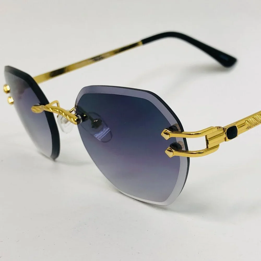 Men Sunglasses Black Lens Rimless Fashion Retro Shades‎ Gold Metal Lentes Gafas